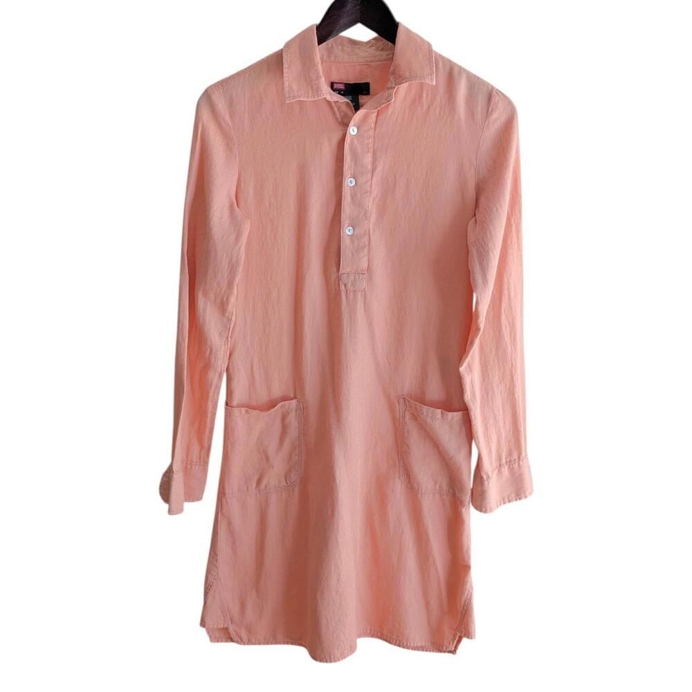 DIESEL Women's Long Sleeve Shirt Type Pinkish/Coral Dress With Front Pockets M